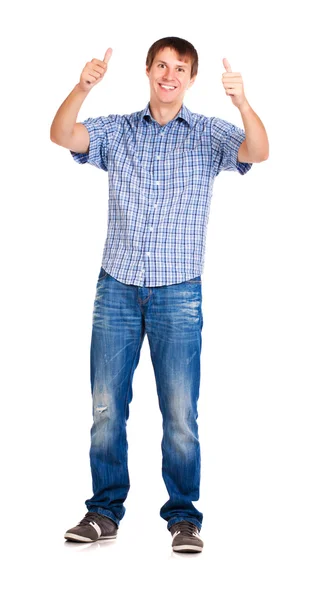 Guy is showing thumb up gesture — Stock Photo, Image