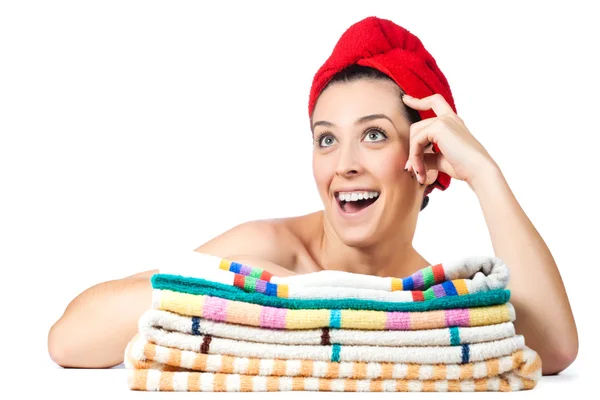 Attraktiva flicka med handduk på hår — Stockfoto