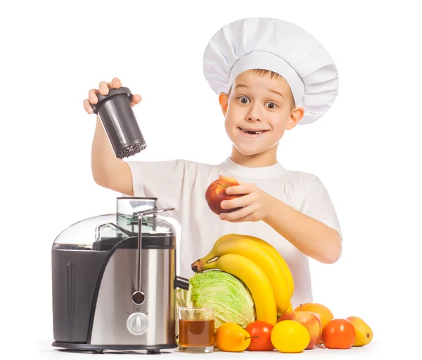 Happy Scullion is pressing the juice from the fruit — Stock Photo, Image