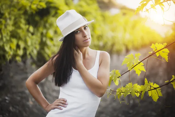 Chica bonita en el viñedo — Foto de Stock