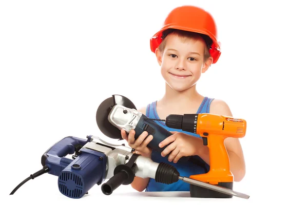 Menino com um conjunto de ferramentas — Fotografia de Stock