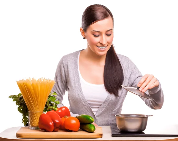 Happy mom and som are cooking on the kitchen — Stock Photo, Image