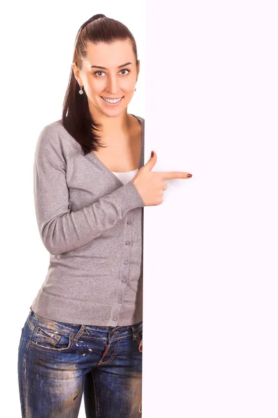 Fille avec une bannière isolée sur blanc — Photo