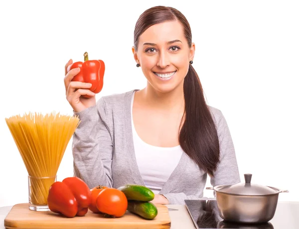 Cute woman is cooking on the kitchen — Stock Photo, Image