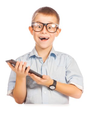 tablet ile mutlu çocuk