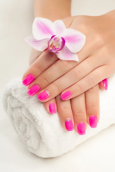 Pink manicure on white — Stock Photo, Image