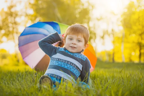 Портрет щасливого маленького хлопчика в парку — стокове фото