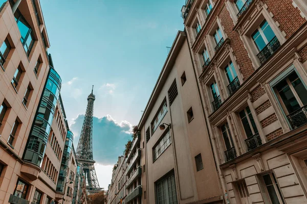 Strade Con Torre Eiffel Parigi Francia — Foto Stock