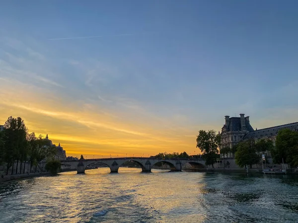 Pohled Řeky Seiny Při Západu Slunce Paříži Francie — Stock fotografie