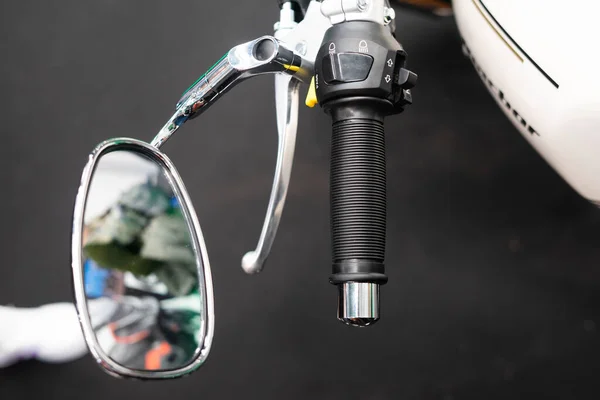 Detail Handlebar Mirror Custom Motorbike Black Background — Stock Photo, Image