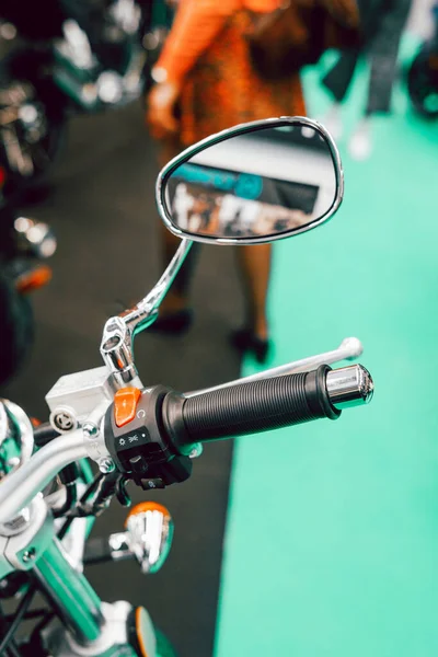 Detail Handlebar Mirror Custom Motorbike Reflections — Stock Photo, Image