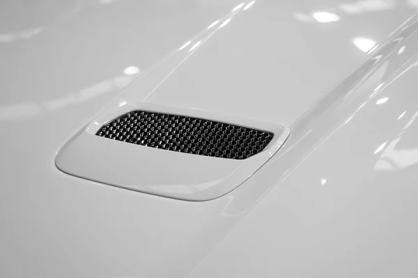 Detail Exhaust Hood Tuned Car White Paint — Stock Photo, Image