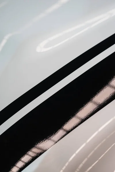 Detail Black Stripes White Metallic Surface Hood Tuned Car — 스톡 사진