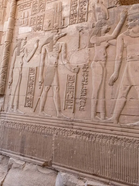Detalle Los Jeroglíficos Tallados Piedra Una Antigua Muralla Egipto África — Foto de Stock