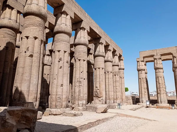 Ruins Ancient Egyptian Temple Columns Full Hieroglyphs Egypt Africa — Stockfoto