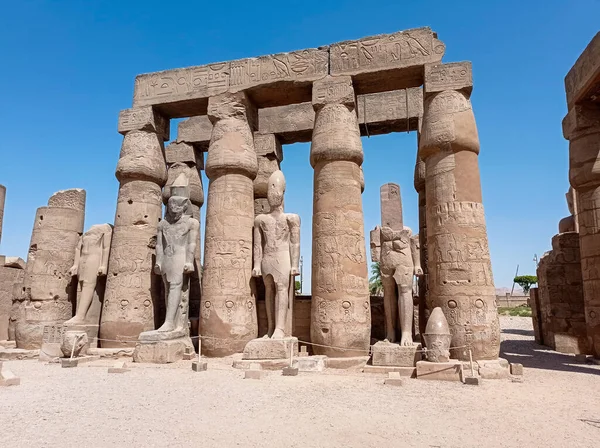 Ruins Ancient Egyptian Temple Columns Full Hieroglyphs Egypt Africa — Stockfoto