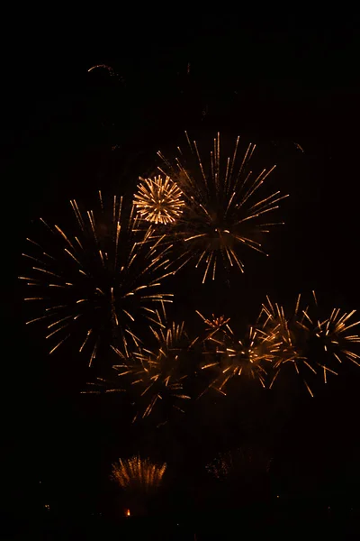 Slightly Unfocused Collection Fireworks Black Background Can Used Overlay — Stockfoto