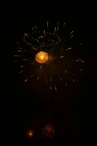 Slightly Unfocused Collection Fireworks Black Background Can Used Overlay — 图库照片