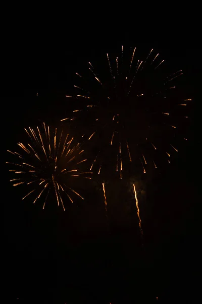 Slightly Unfocused Collection Fireworks Black Background Can Used Overlay — Stock Photo, Image