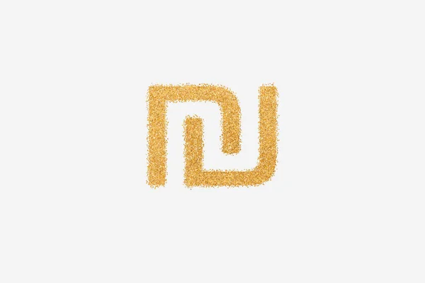 Israeli Shekel Sign Made Golden Glitter Plain Background — Stock Fotó