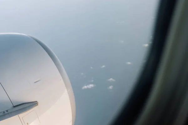 Fenêtre Pov Avion Avec Turbine Haut — Photo
