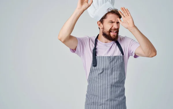 Muž Kuchařské Uniformě Negativními Emocemi — Stock fotografie