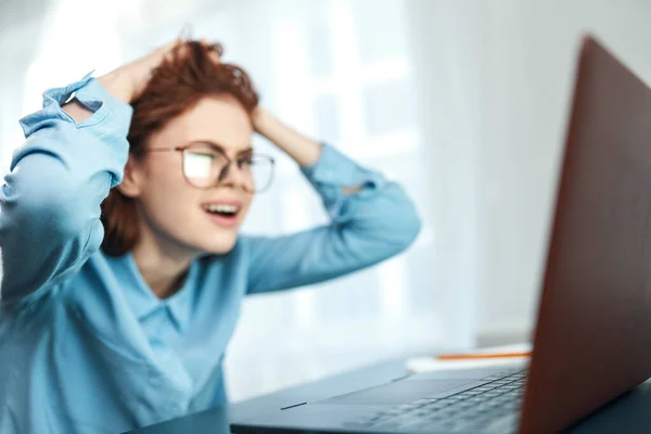 woman student sitting in laptop  learning. High quality photo