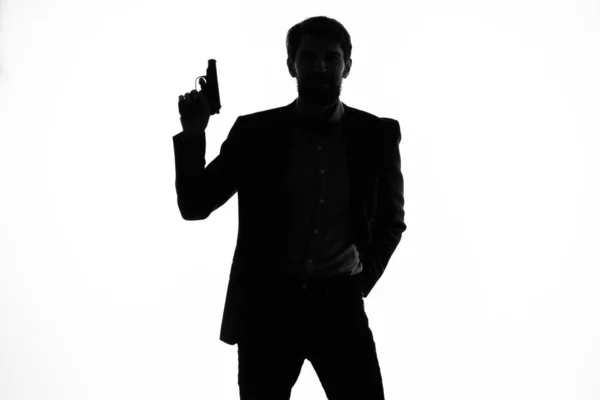 Бізнесмени пістолет в руках емоцій силует ізольований фон — стокове фото