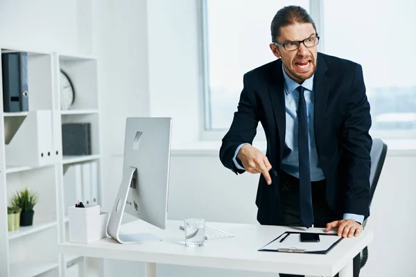 Office worker in the office gestures with his hands executive — Stock Photo, Image