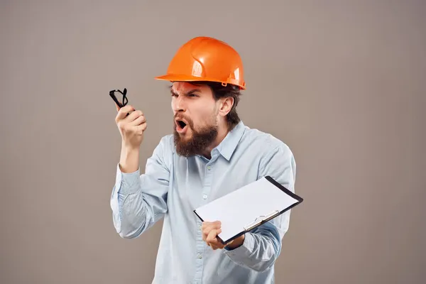 Homem Barbudo Trabalho Construção — Fotografia de Stock