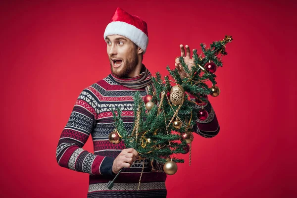 Komik adam Noel şapkası Noel ağacı süslemesi — Stok fotoğraf