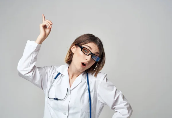Female doctor with stethoscope emotions treatment — Stock Photo, Image