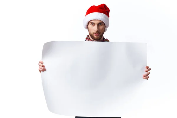 Homme émotionnel papier blanc panneau d'affichage publicité fond lumineux — Photo