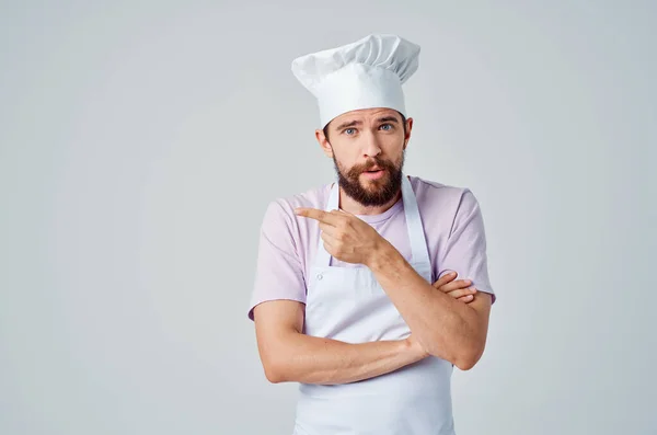 Uomo chef uniforme emozioni lavoro professione servizio — Foto Stock