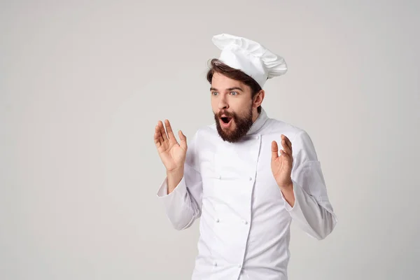 Kuchař Vaření kulinářský průmysl Profesionální emoce — Stock fotografie
