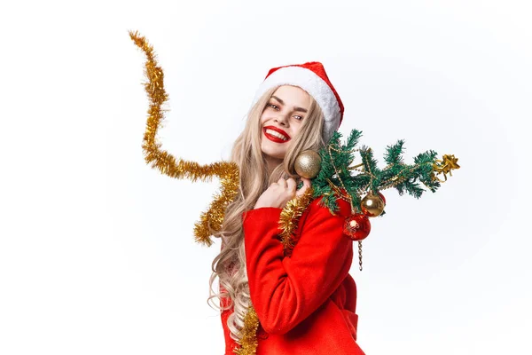 Mulher Alegre Com Árvore Natal Foto Alta Qualidade — Fotografia de Stock