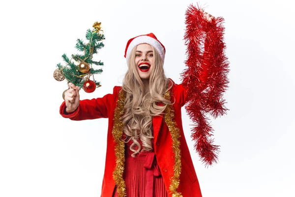 Aranyos vidám nő karácsonyi dekoráció ünnep divat — Stock Fotó