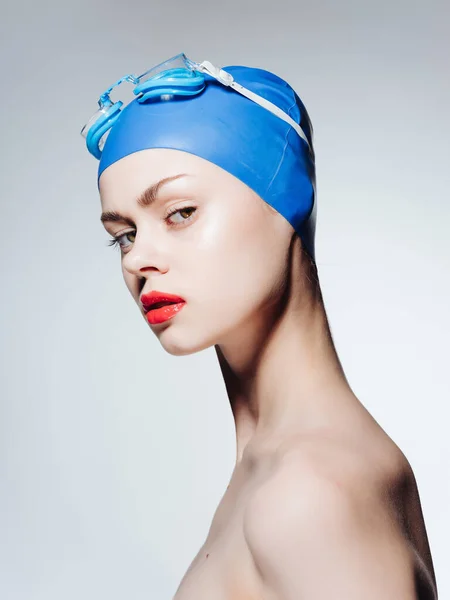 Mujer Deportiva Con Gorra Natación Foto Alta Calidad —  Fotos de Stock