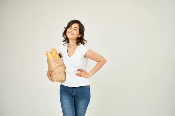 cute brunette with grocery package shopping service