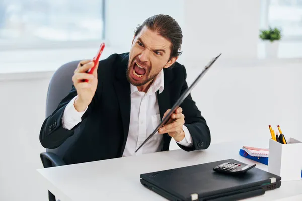 Manager at the desk documents technology — Stock Photo, Image