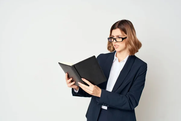 Manager with glasses executive light background emotions — Stock Photo, Image