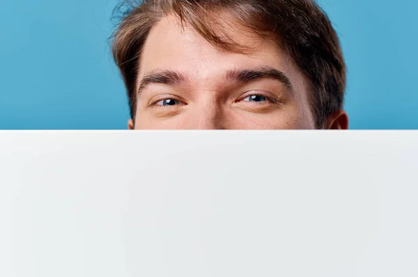 Businessmen white sheet presentation advertising isolated background — Stock Photo, Image