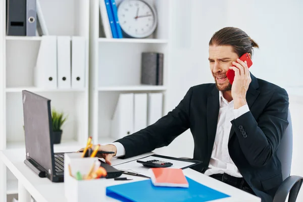 Manager office work documents with a phone in hand technology — Stock Photo, Image