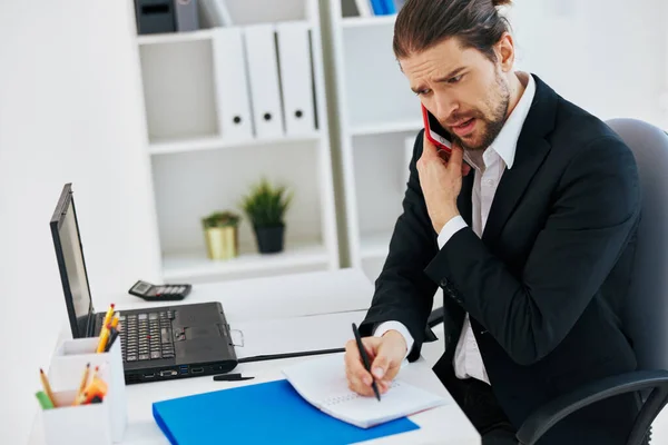 Businessmen at the desk documents communication by phone technology — Stock Photo, Image