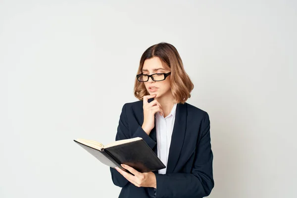 Woman posing office work light background emotions — Stock Photo, Image