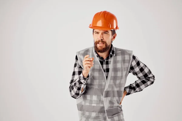 bearded man Construction industry work hand gestures isolated background