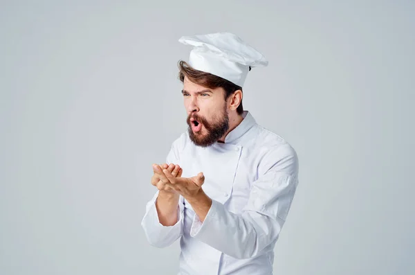Man Chef uniforma Vaření emoce pózování studio — Stock fotografie