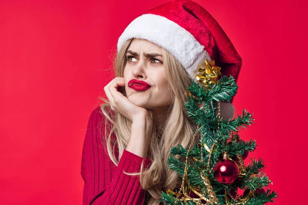 Jolie Blonde Tenant Arbre Noël Photo Haute Qualité — Photo
