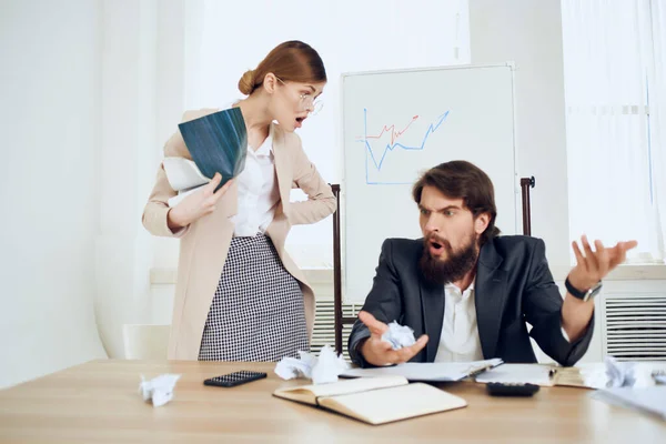 Work colleagues office managers finance emotions problems — Stock Photo, Image