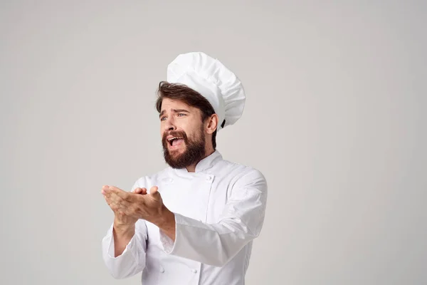 Uomo Chef uniforme Cucina emozioni gourmet isolato sfondo — Foto Stock